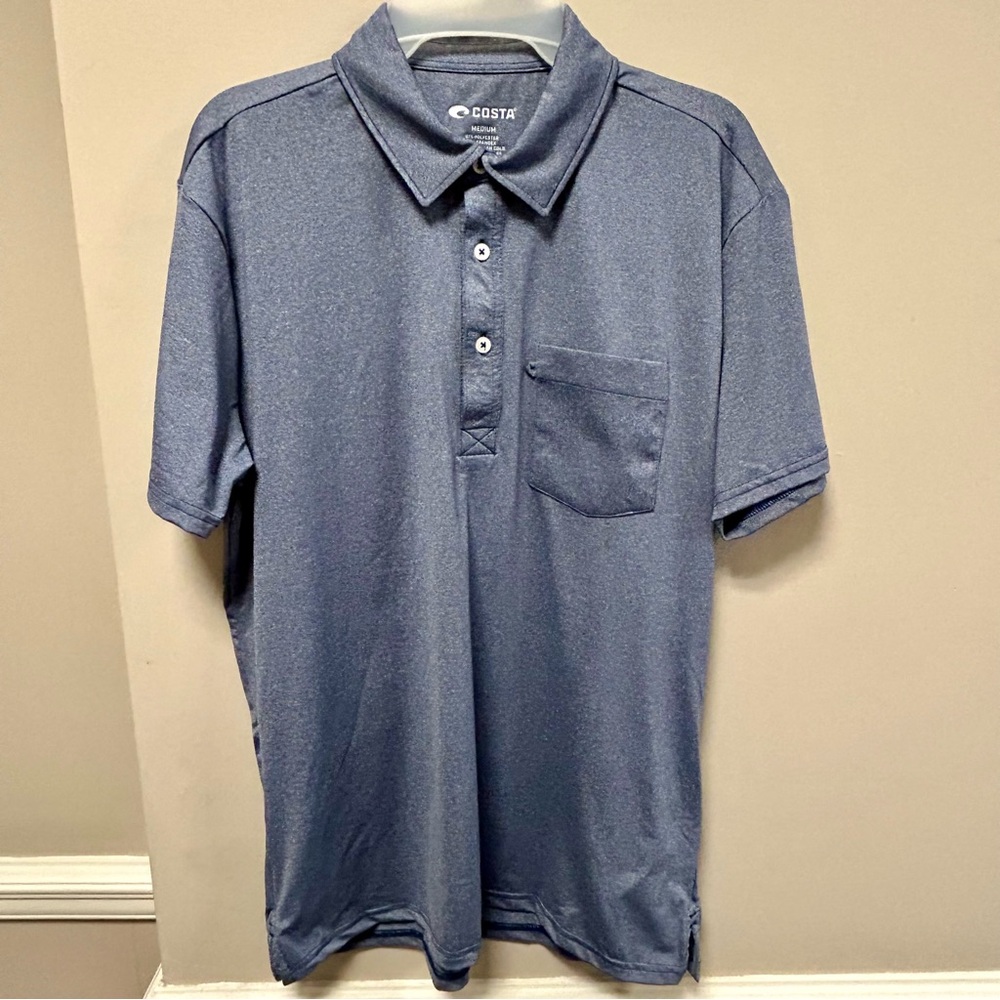 Costa Del Mar Sz M Heather Blue Polo Shirt NWT Moisture Wicking UPF 30